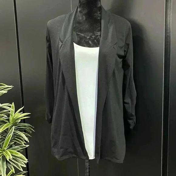 August Silk Cardigan,open front,collar,ruched sleeves,long,sheer rayon back - Picture 1 of 11